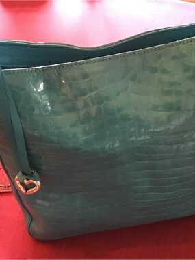 Brighton Teal Croc-Embossed Tote with Heart Charm